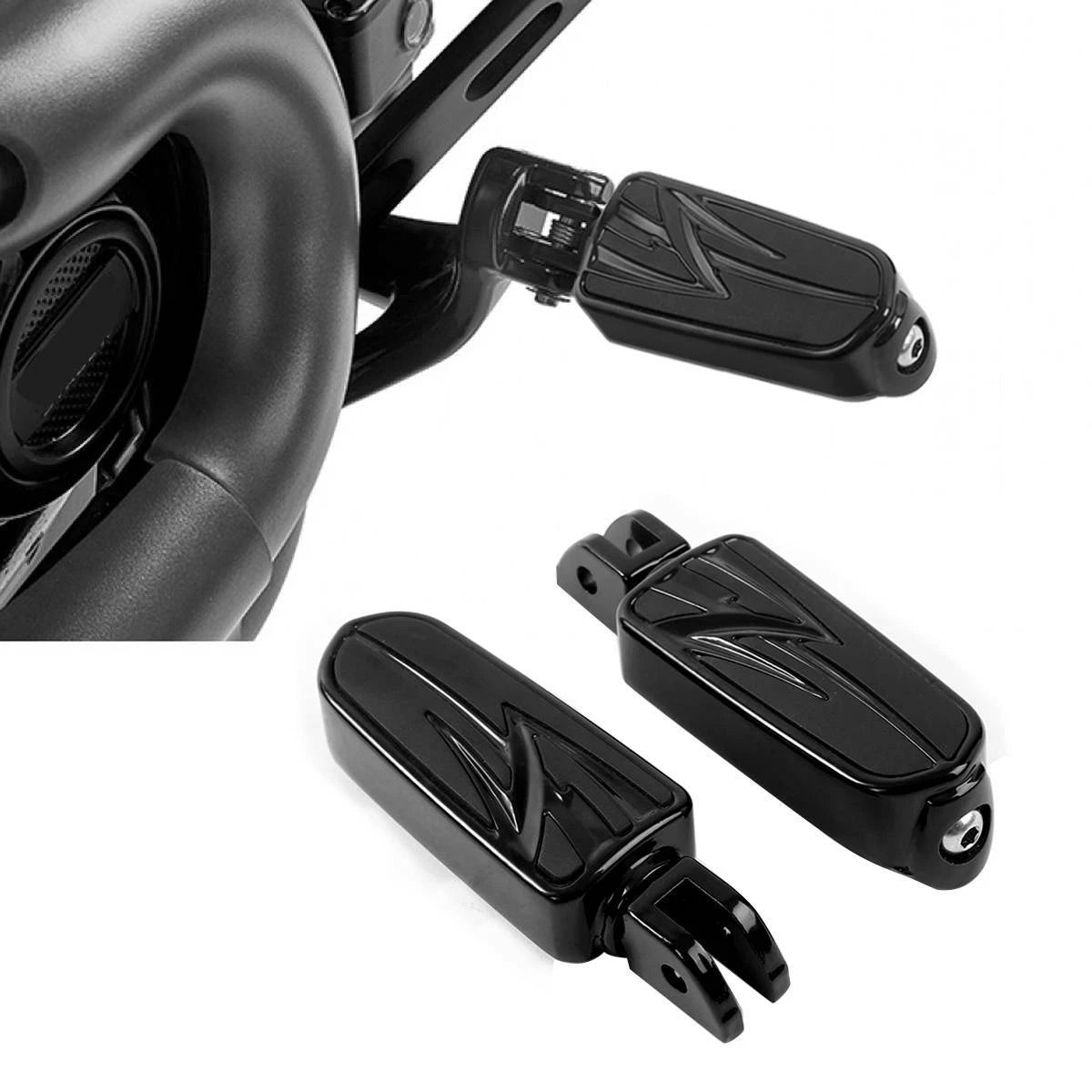 Black Driver Rider Foot Pegs for Harley Fat Bob Softail (2018-2025)