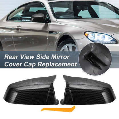 Rearview Mirror Cover Cap 2 x Black Carbon Fiber for BMW E60 E61 F10 F11 E63