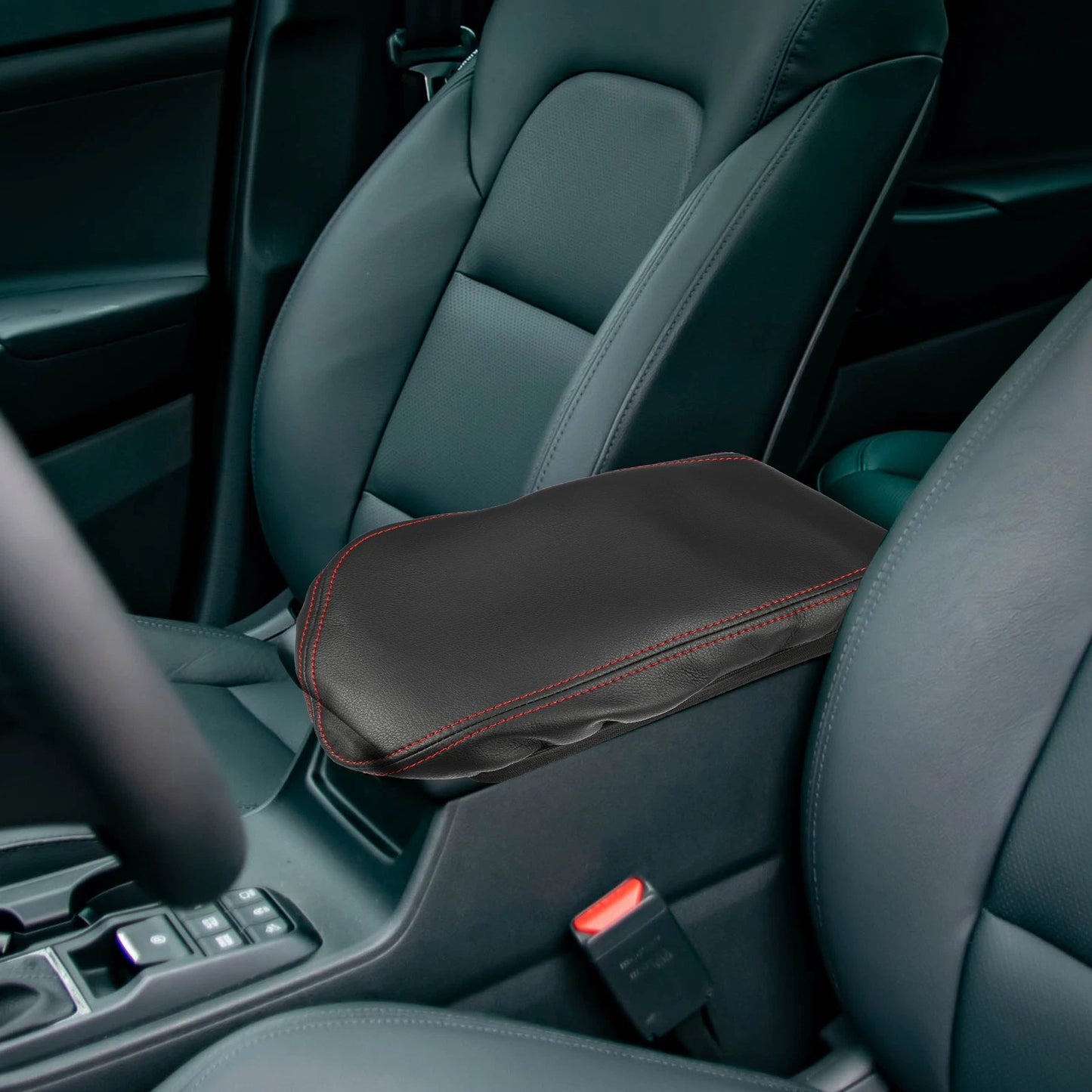 Car Center Console Armrest Cover for BMW X1 2016-2021 Black Red Stitching