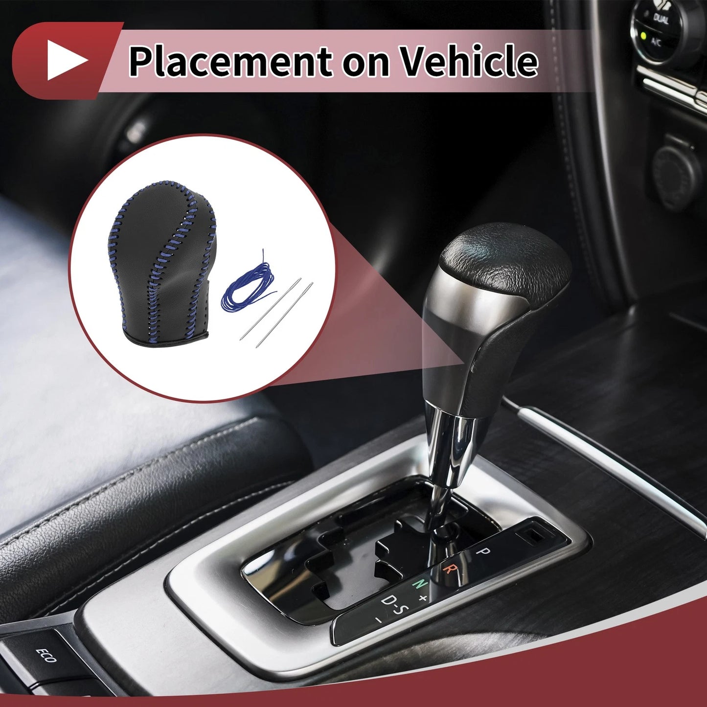 Gear Shift Knob Cover for Infiniti FX35 (2009 - 2013) Black Blue Faux Leather
