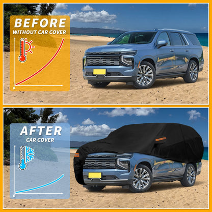 190T-PU All-Weather Waterproof Car Cover for Chevrolet Tahoe Black with Zipper