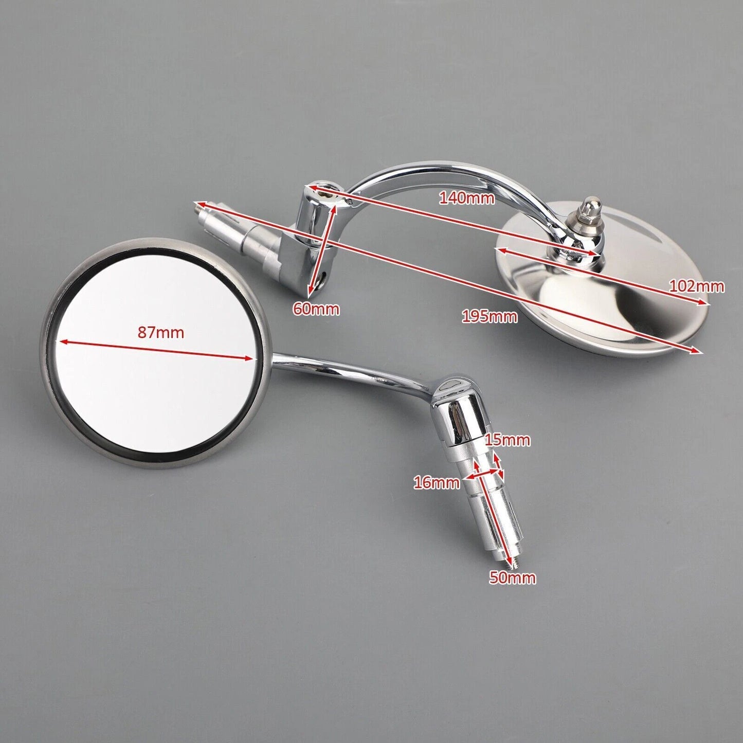 Mirrors Pair for 17.2-22mm Handlebars Chrome for Cafe Racer / HBobber