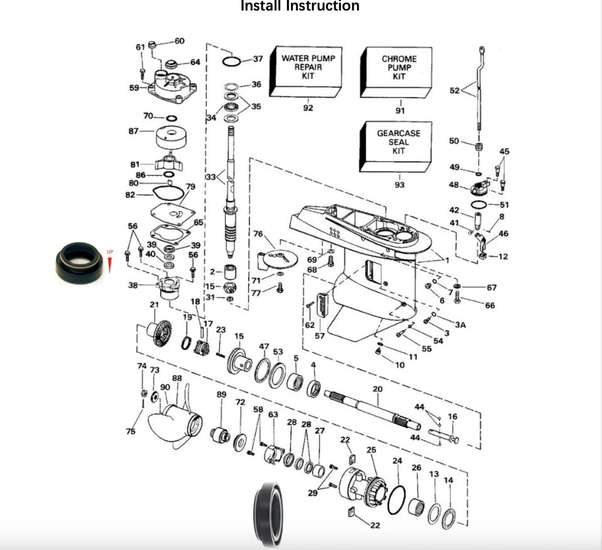 Lower Unit Gearcase Seal Kit for Johnson Evinrude 25-50HP Models