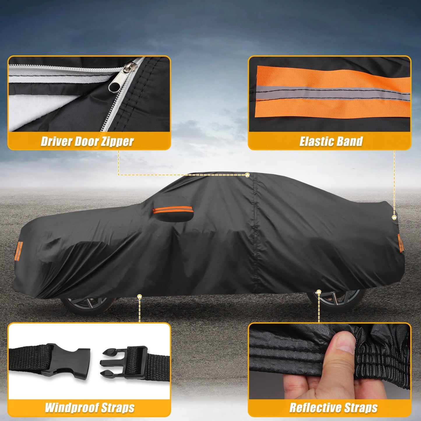 Waterproof All Weather Car Cover for Ford Mustang Black 190T-PU
