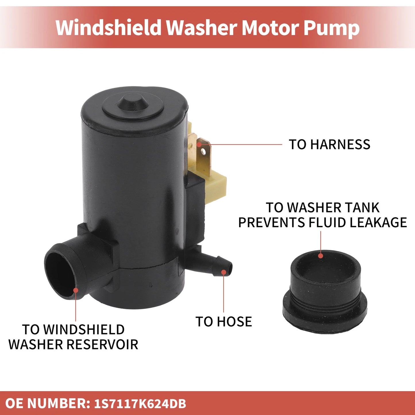 Windshield Washer Pump w/ Grommet for Ford (2015-2023)