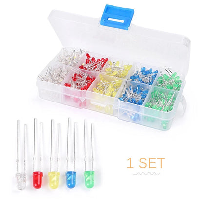 500 x 3mm LED Light Assortment Kit for DIY Projects - White, Yellow, Red, Blue, Green