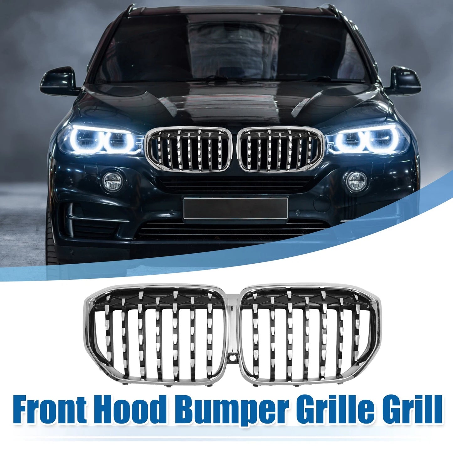Front Hood Bumper Grille for BMW X5 (2000-2006) - Silver Tone