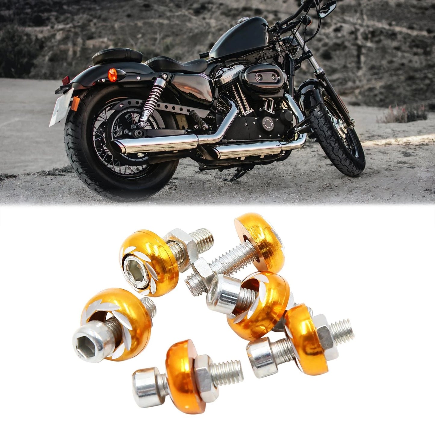 License Plate Bolt Screw Nuts 6 x Aluminum Alloy Gold Tone for Car Motorcycle