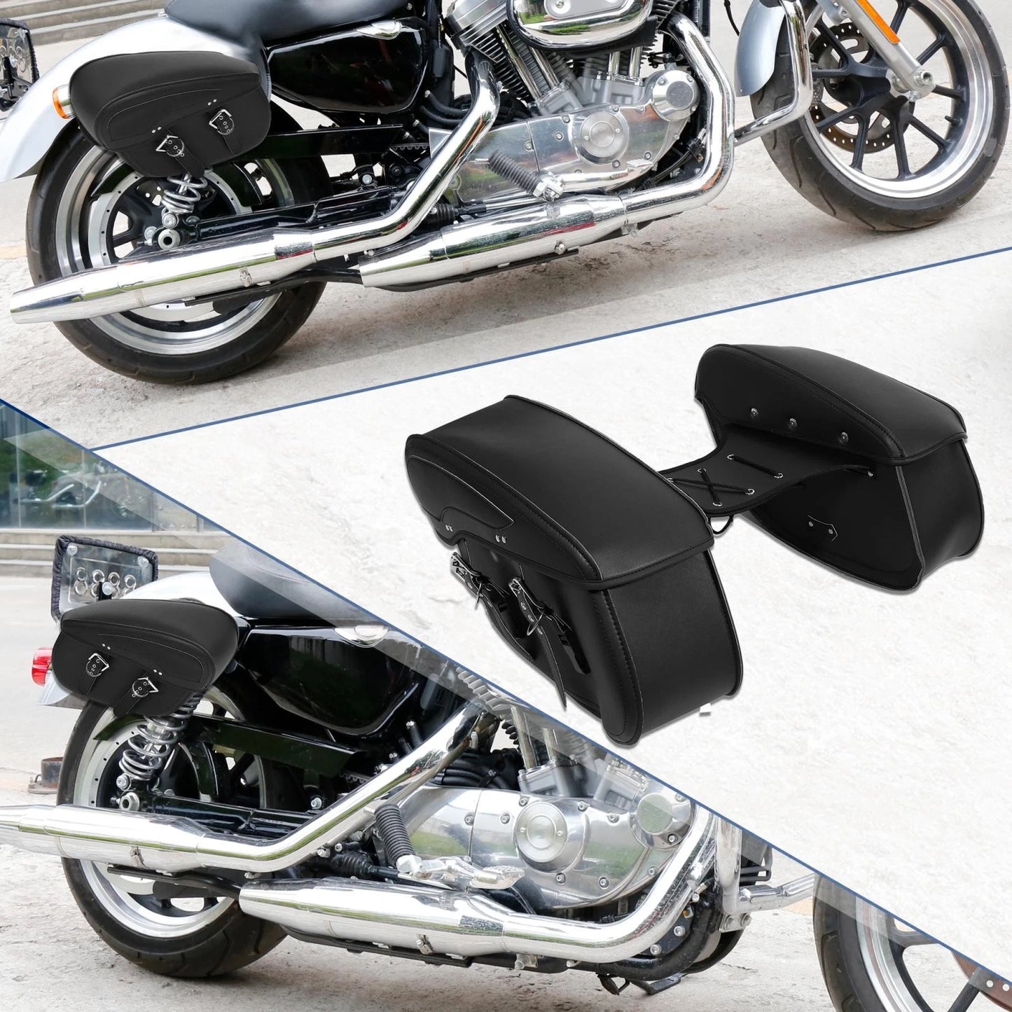 Pair Motorcycle Saddlebag Handlebar Bags Tool Bags Adjustable Buckles Black