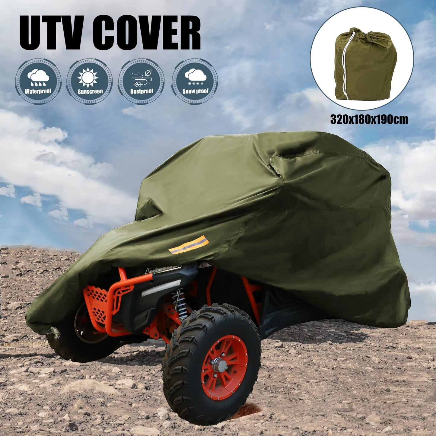 UTV Cover Waterproof Army Green for Kawasaki Can-Am 4-6 Seater