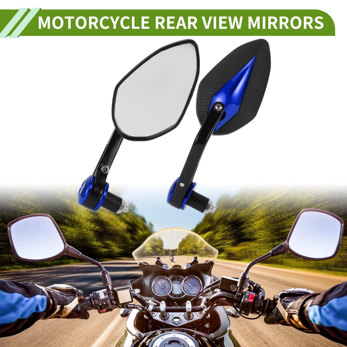 M8 / 1 Set / Rear View Mirrors Prismatic Shape Black Blue for M8 Motorcycle