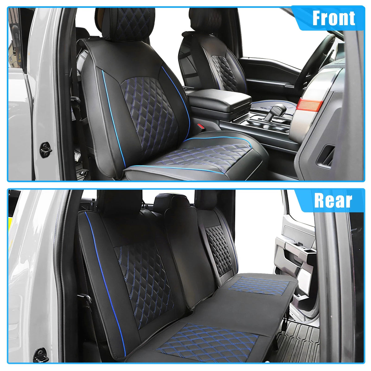 5 x Black Blue Front Rear Seat Covers for Toyota Tacoma (2005-2024)