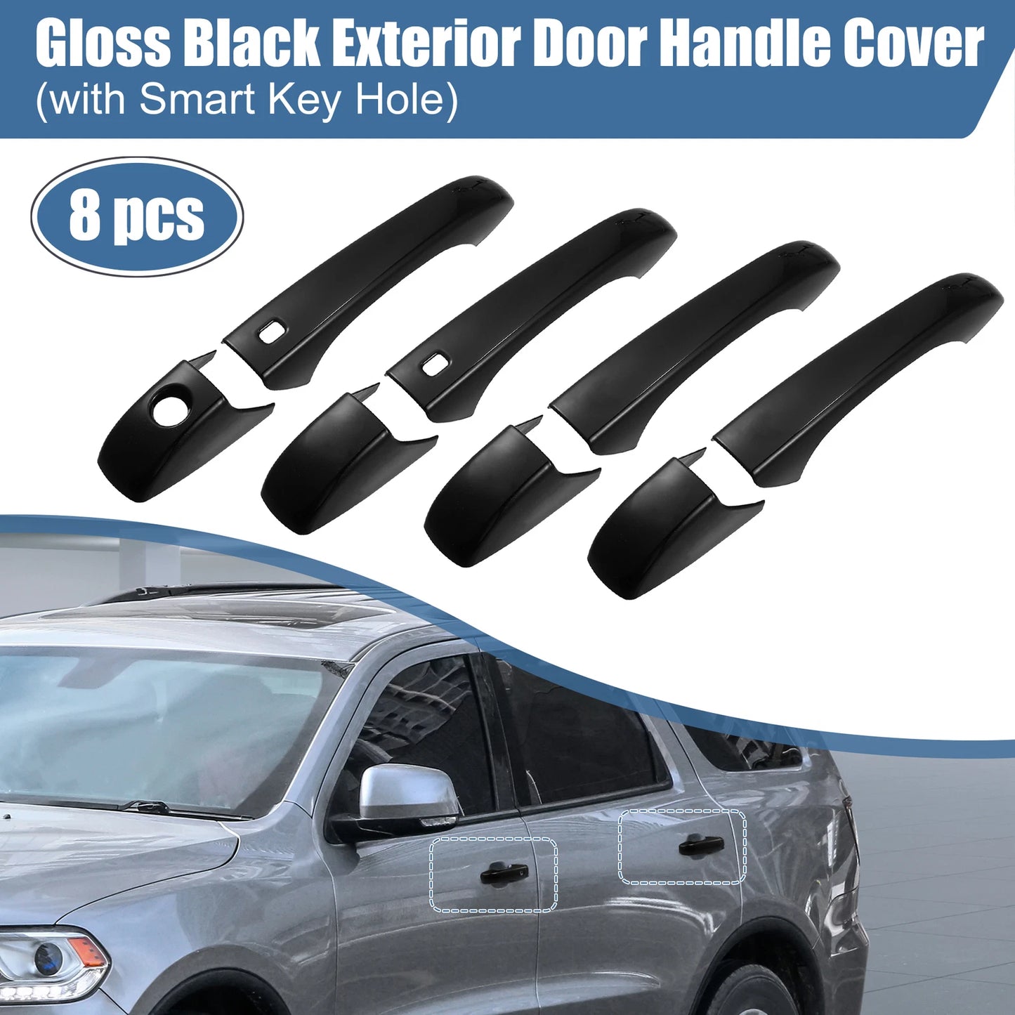 8 pcs Exterior Side Door Handle Cover Trim for Dodge Durango (11 - 21) Key Hole