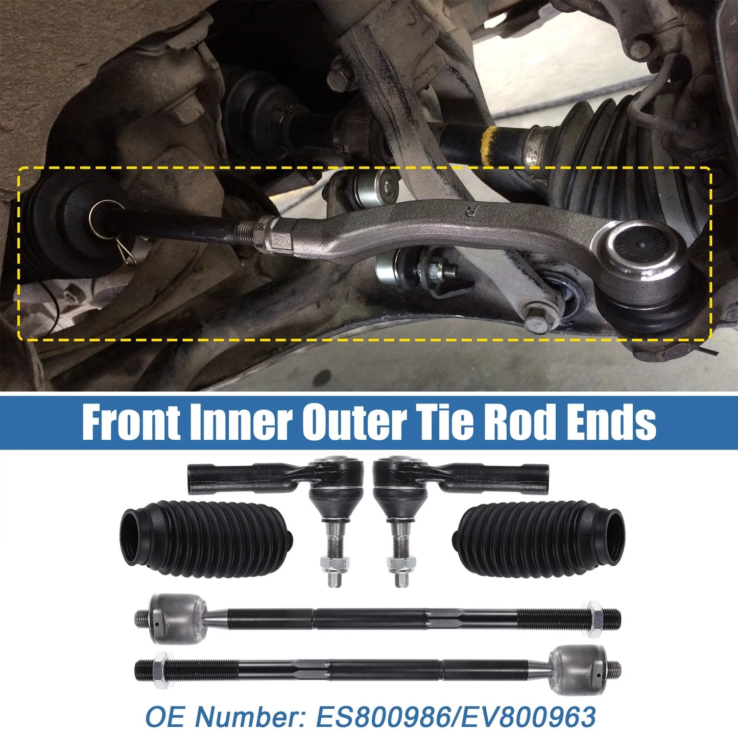 6pcs Front Inner Outer Tie Rod Ends for Chrysler 300 (2005-2023)
