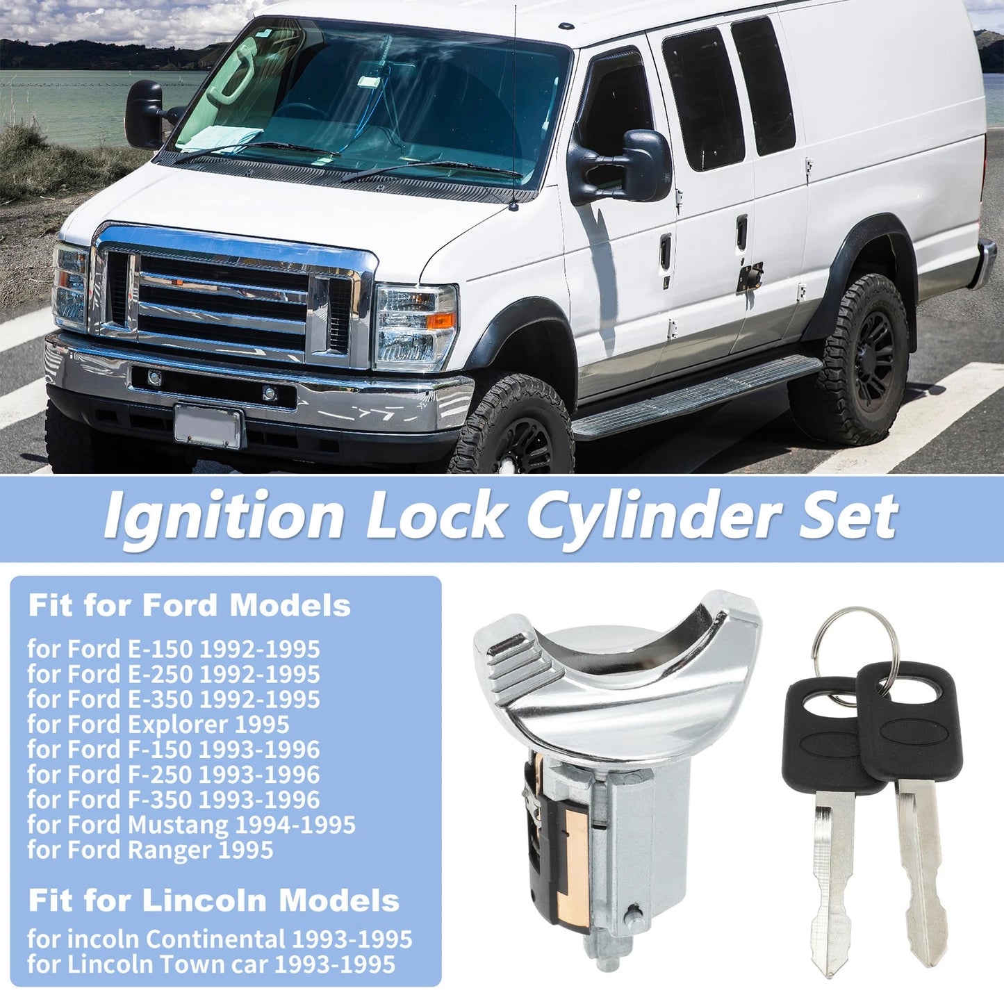 Ignition Lock Cylinder w/ 2 Keys for Ford E-150 E-250 (1992-1995)