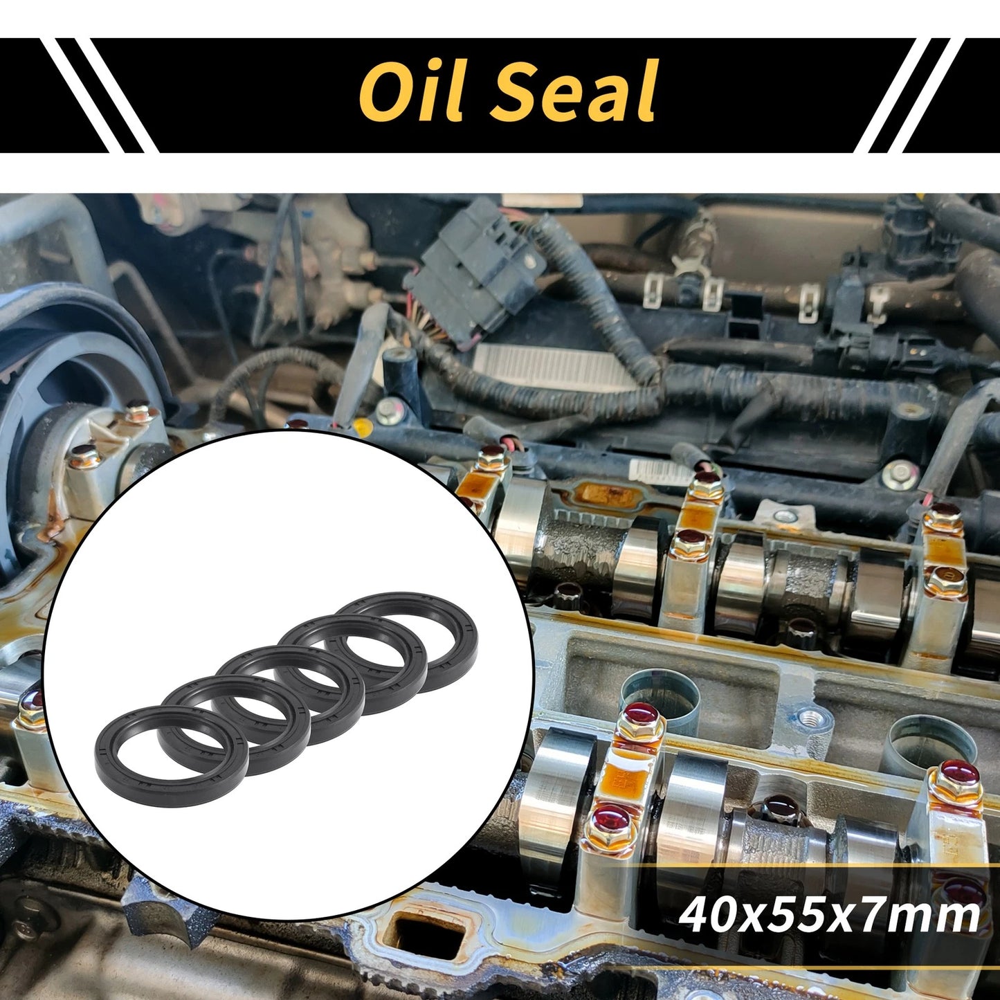 Oil Seal 40x55x7mm Black Seal Ring Rotary Shaft Seal NBR Rubber 5 Pcs