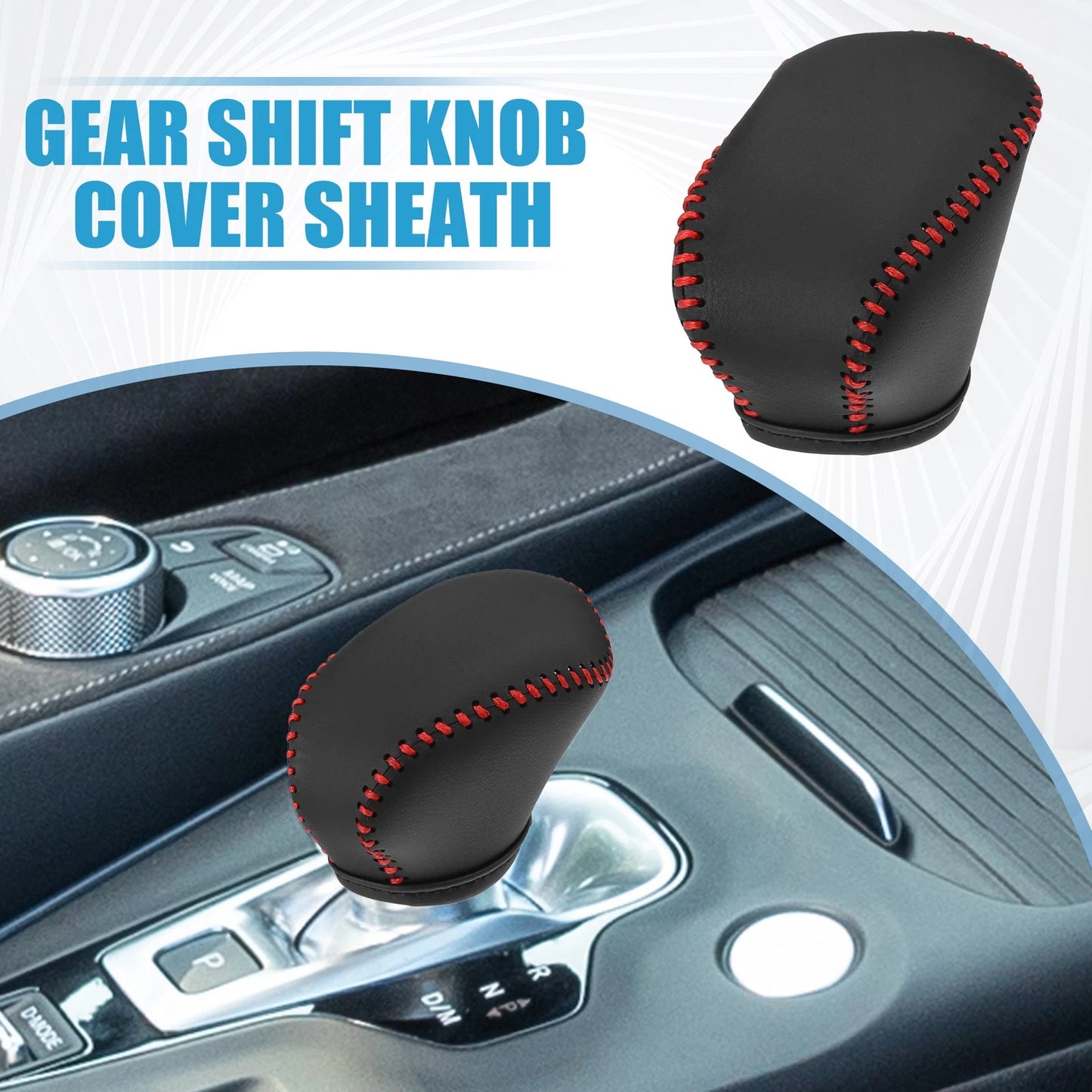 Gear Shift Knob Cover Sheath for Infiniti QX50 Black Red Stitches