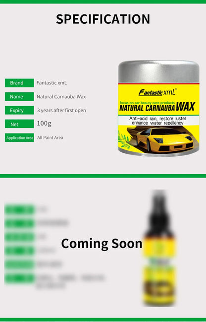 Natural Carnauba Car Wax Coating for Gloss Paint Care - Fantastic 8 oz