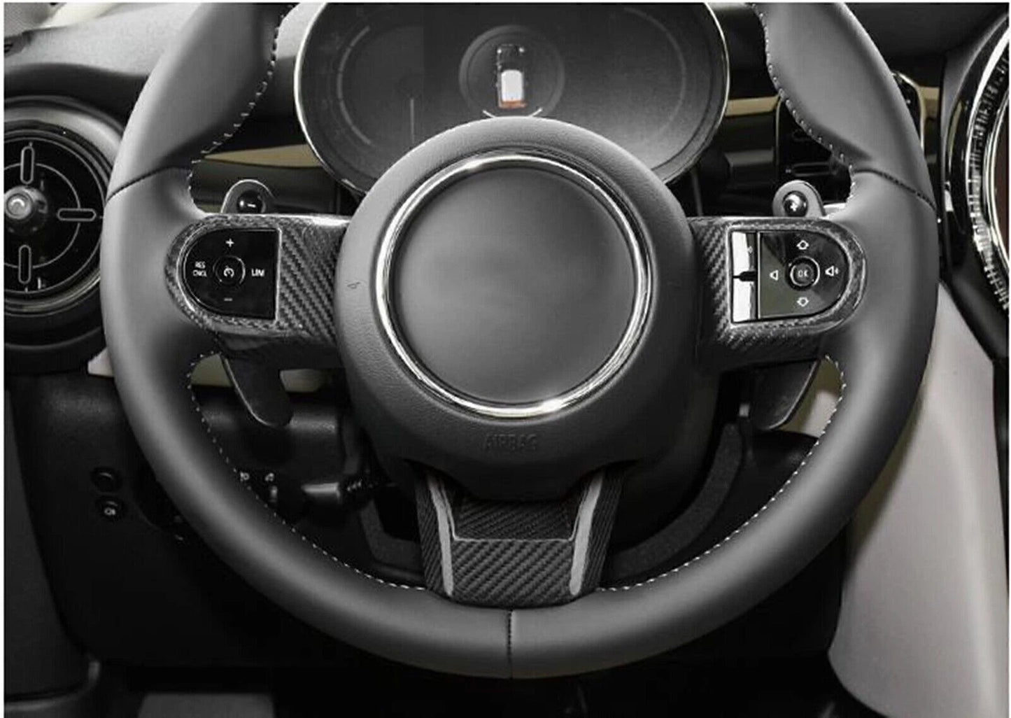 3 x Black Carbon Fiber Steering Wheel Covers for Mini Cooper F55/56/57 (2021-2023)