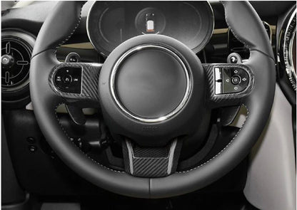 3 x Black Carbon Fiber Steering Wheel Covers for Mini Cooper F55/56/57 (2021-2023)