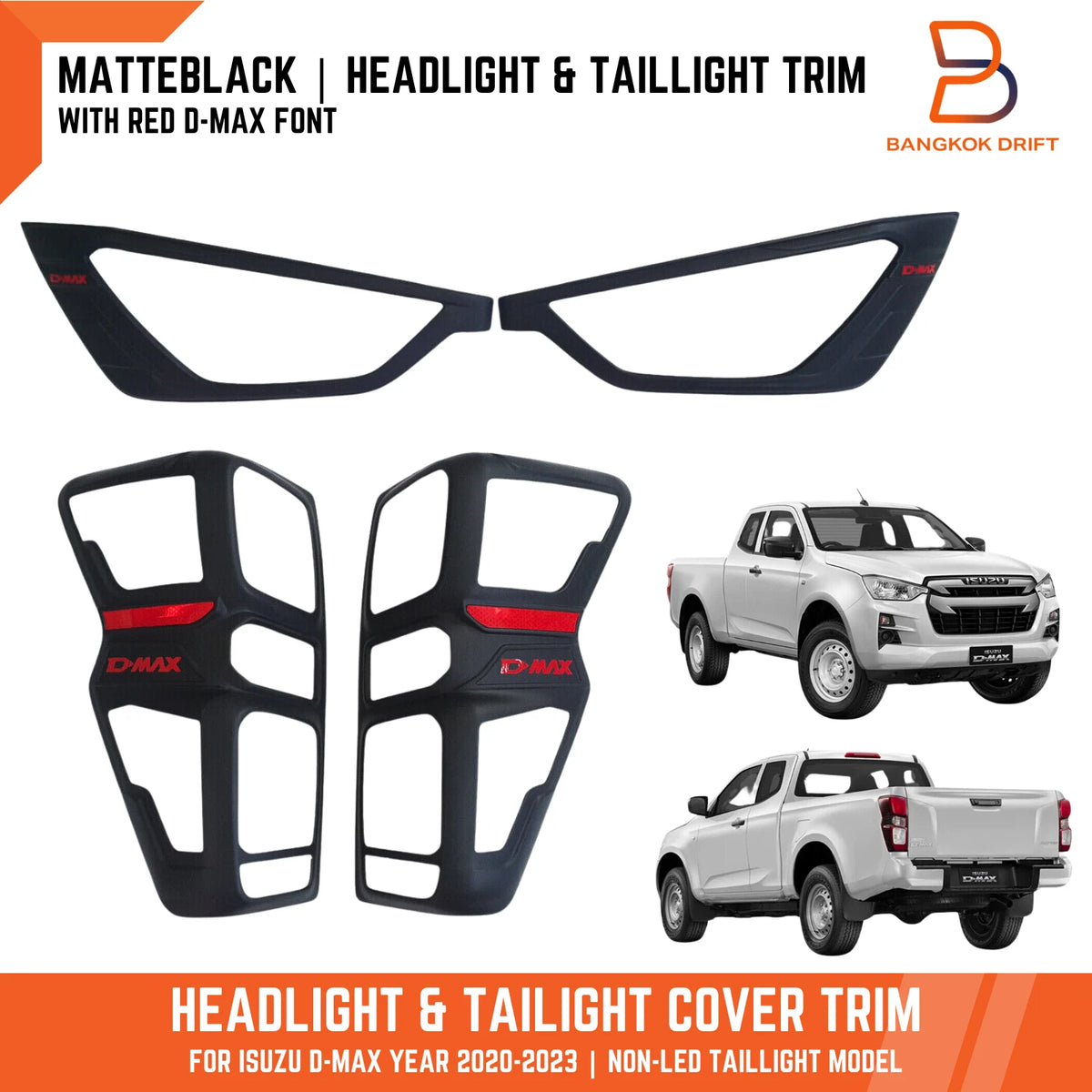 Matte Black Headlight Taillight Cover Trim for Isuzu D-Max 20-23