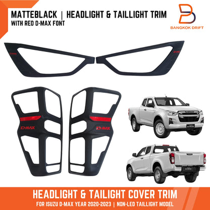 Matte Black Headlight Taillight Cover Trim for Isuzu D-Max 20-23