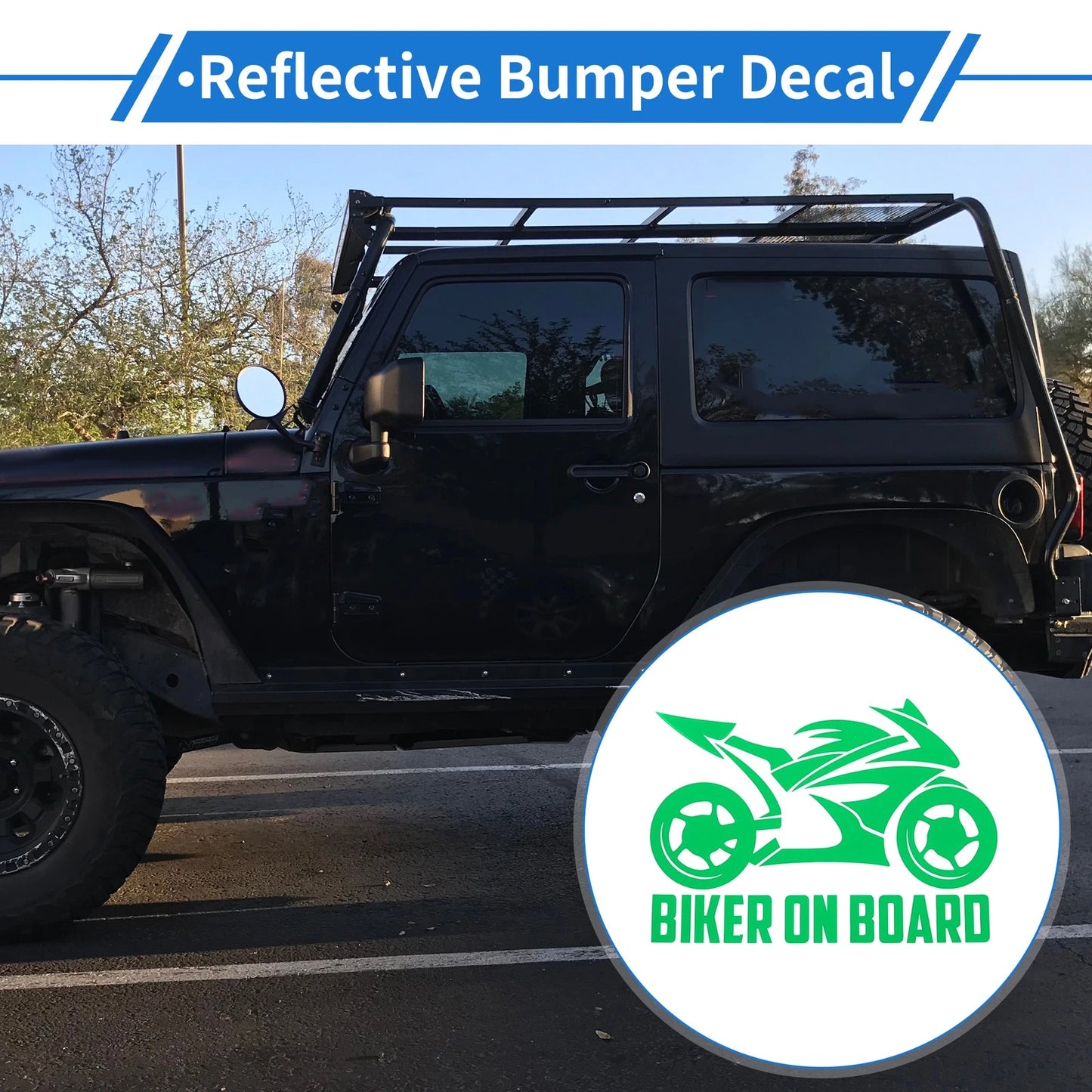 Reflective Bumper Decal Green Square Hollow Motorcycle Pattern for Motorcycle