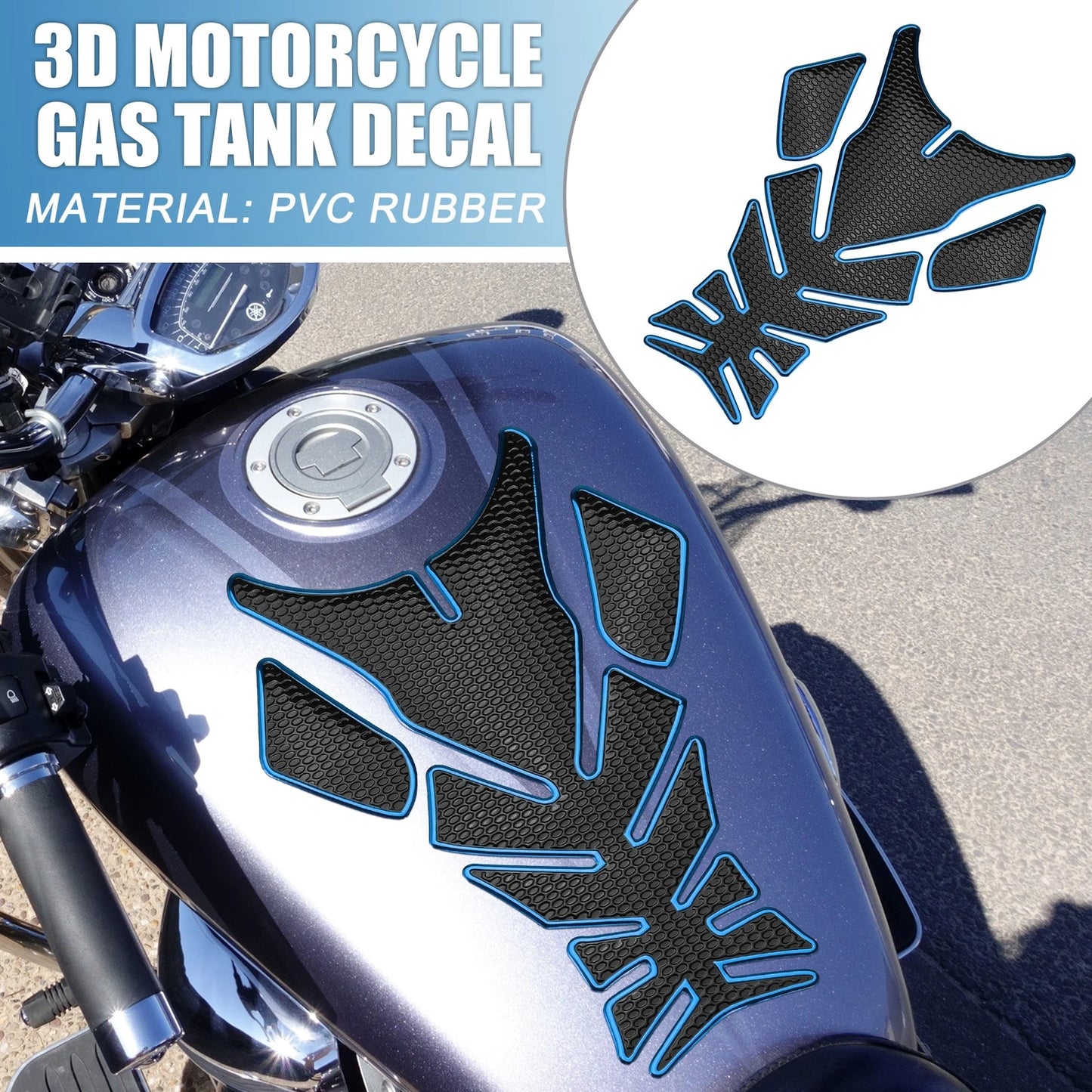 Gas Tank Decal 7.76x5.63 Black Blue for Universal Motorcycle