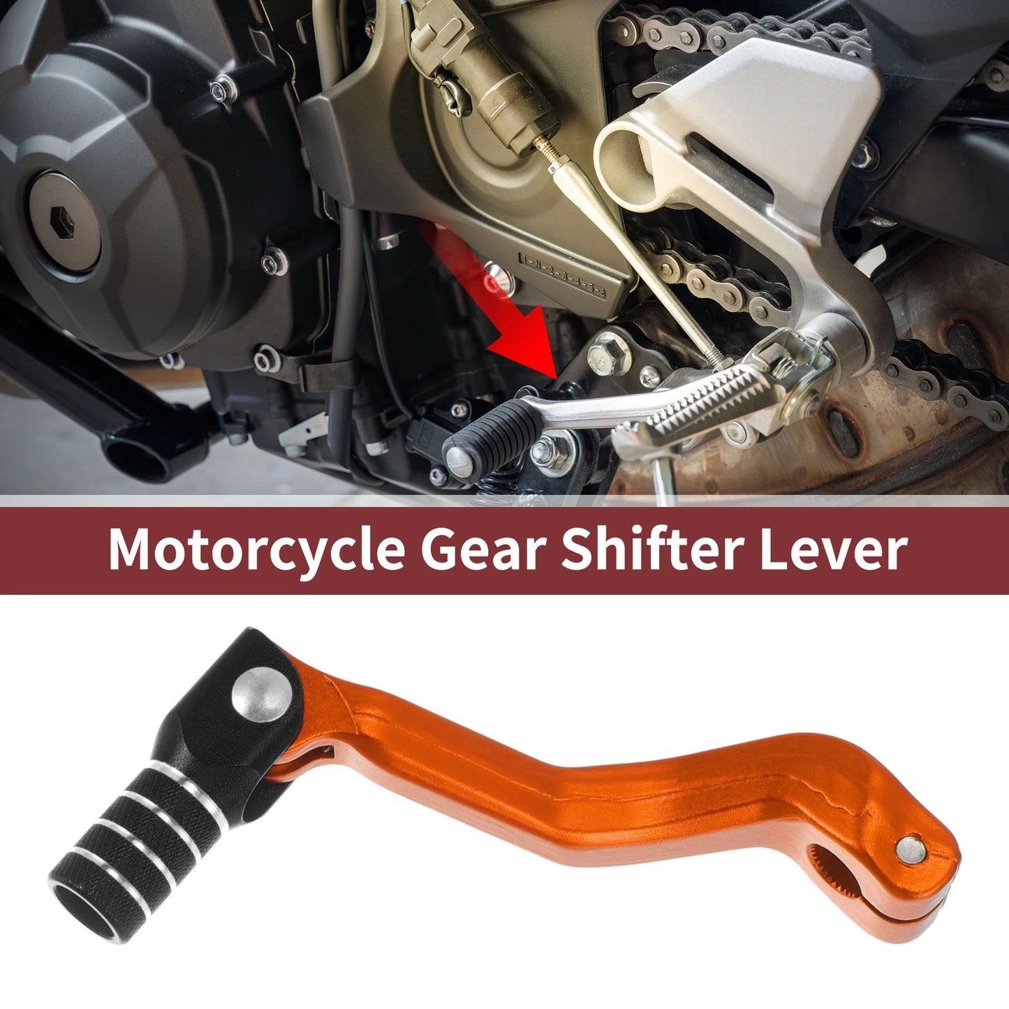 Folding Motorcycle Gear Shifter Lever Orange Black Silver Tone 1 Pc for Kayo T2