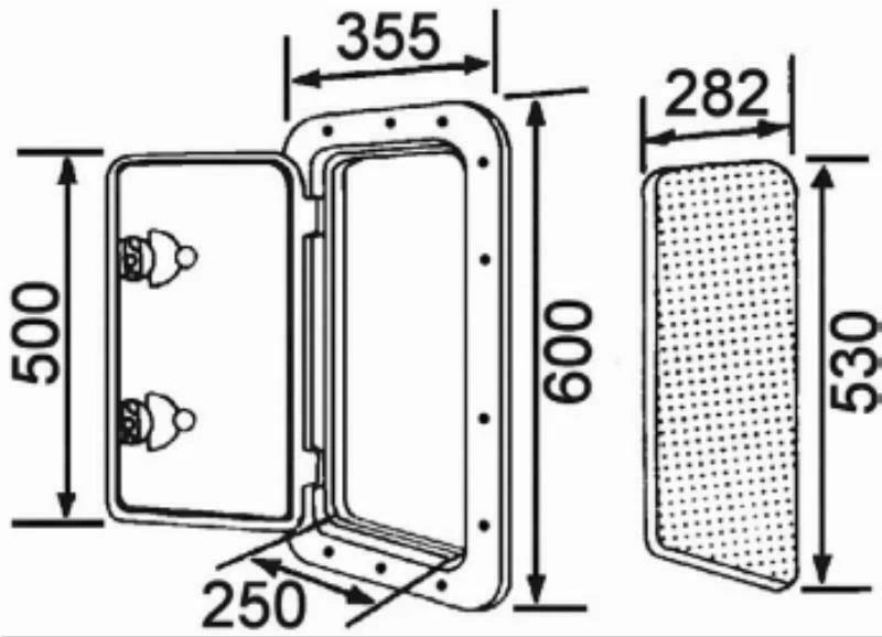 Caravan RV Access Hatch 600mm x 355mm 2 Handles Grey Nuova Rade Made in Italy