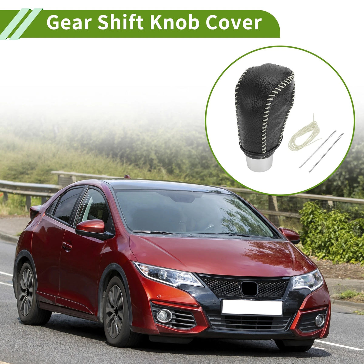 Gear Shift Knob Cover for Honda Civic 2016-2021 Pebbled Black Beige Leather