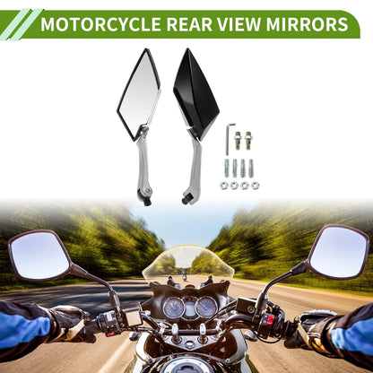 M8/M10 Rear View Mirrors Prismatic Silver Tone Black Plastic for Motorcycle