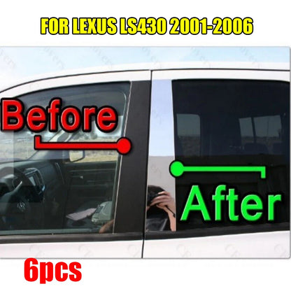 6 x Chrome Pillar Trim Door Cover Mirrored Post for Lexus LS430 (2001–2006)