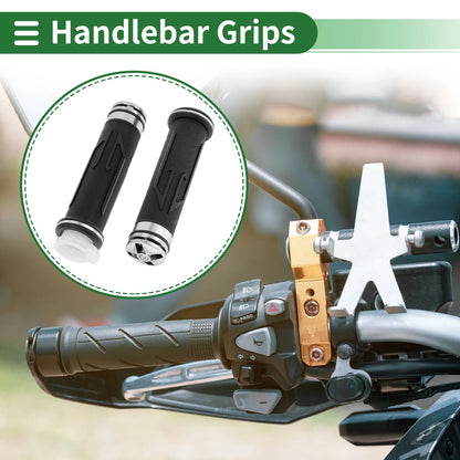 7/8" 22mm Hand Grips Cover Aluminum Alloy Rubber Silver Tone for Motorcycle