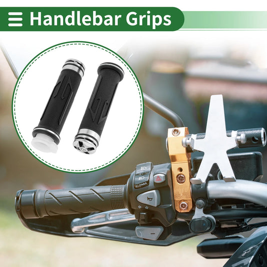 7/8" 22mm Hand Grips Cover Aluminum Alloy Rubber Silver Tone for Motorcycle
