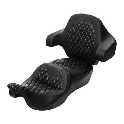 Black 2-Up Driver Passenger Seat Backrest for Harley Touring (2014-2023)