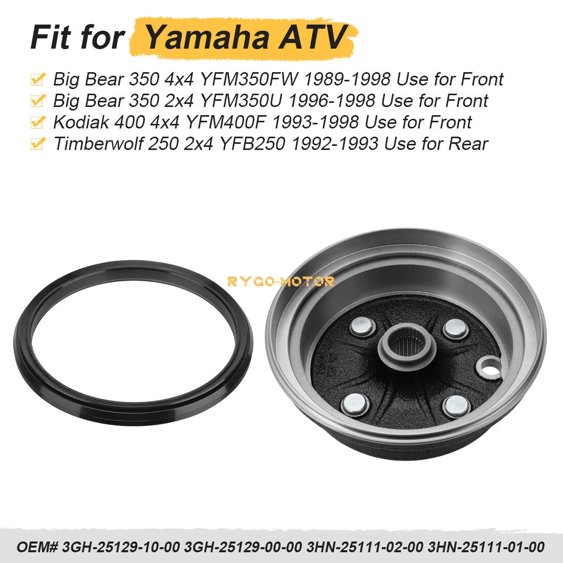 Front Brake Drum Hub & Dust Seal for Yamaha Big Bear 350 YFM350 (1989–1998)