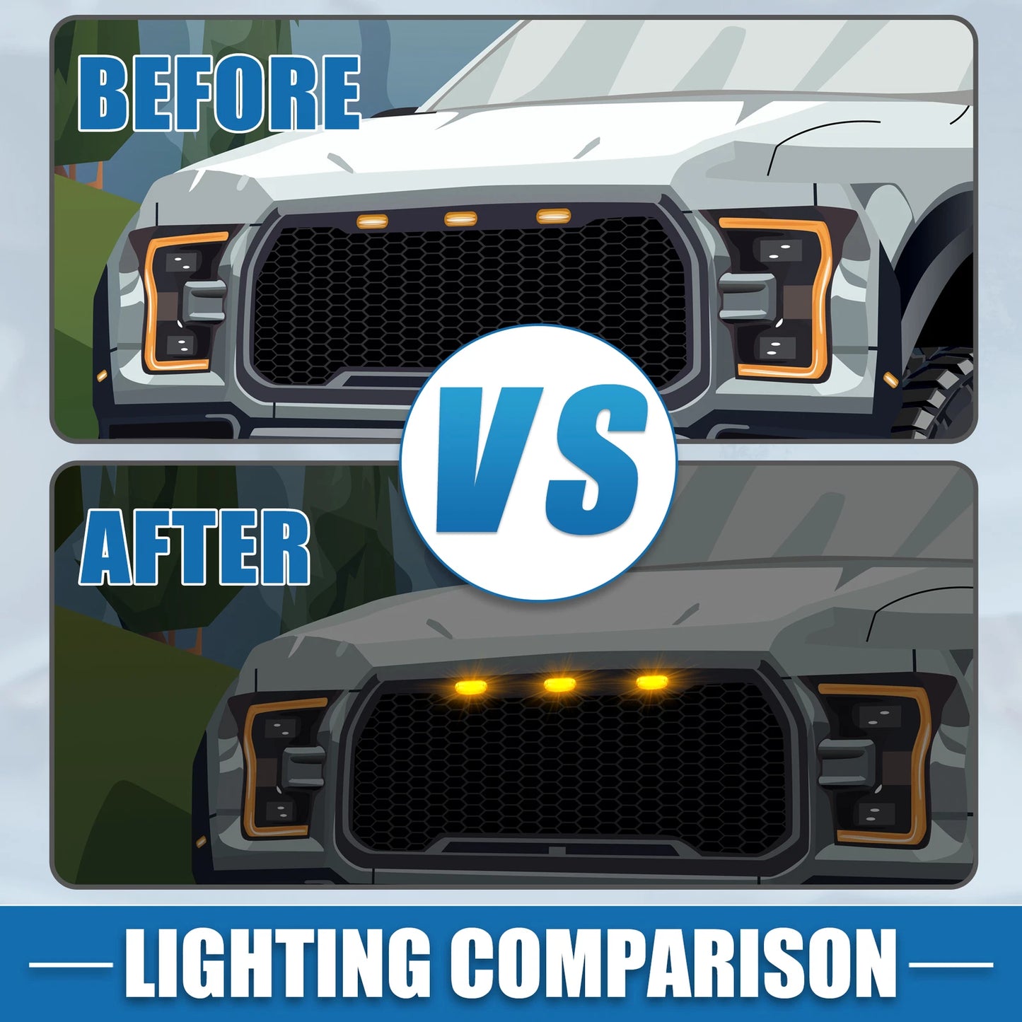 Grill LED Light Set for Ford F150 F250 F350 (2015-2023) Amber Clear Lights