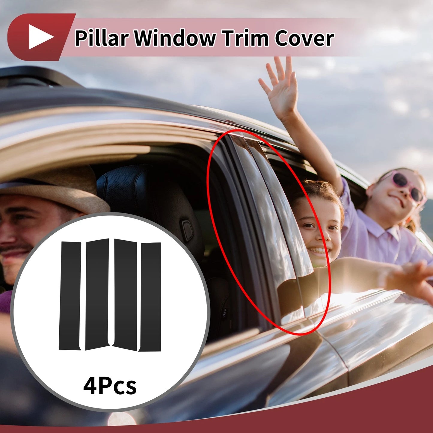 4 Pcs Car Door Pillar Window Trim for Toyota Tacoma (2024-2025) Black