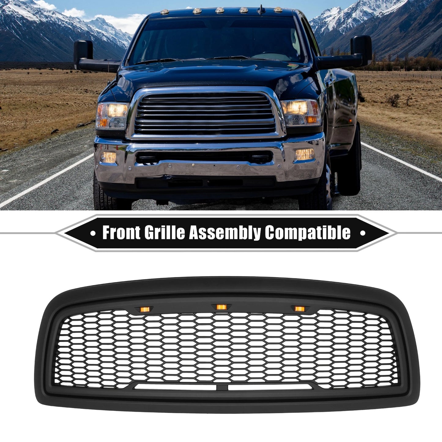 Grille Assembly w/ LED Lights for Dodge Ram 1500 (2009-2010) Matte Black
