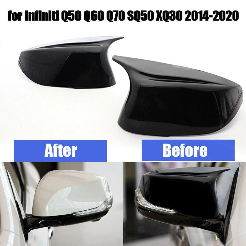 M3 Style Rearview Mirror Cover Caps for Infiniti Q50 Q60 (2014-2022) Gloss Black