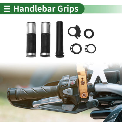 7/8" 22mm Motorcycle Hand Grips Black Silver Tone