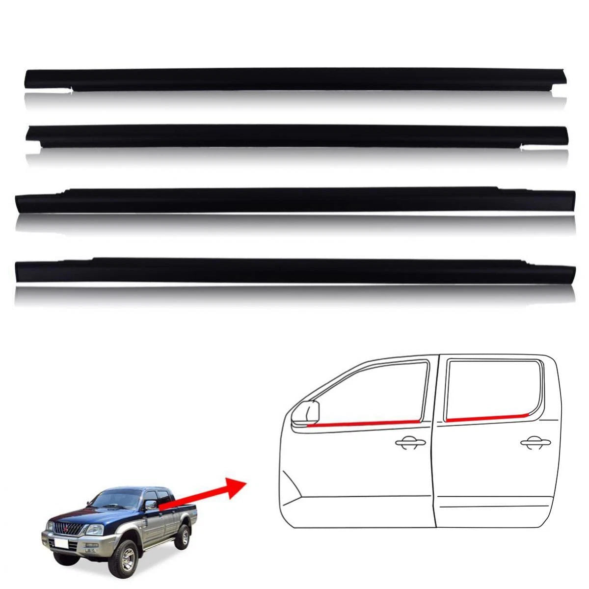 Weatherstrip Door Belt Out Set 4 Fits Mitsubishi L200 Strada K64 UTE 1996-05 D05