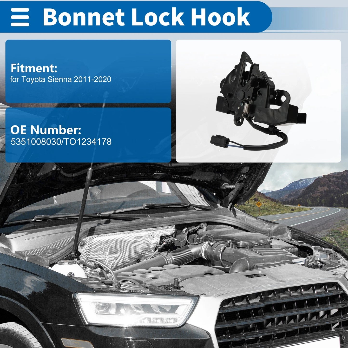 Bonnet Latch Assembly for Toyota Sienna (2011-2020) 1 x Quality Replacement