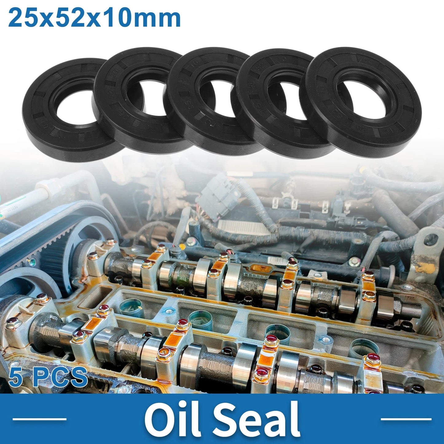 Oil Seal / 25x52x10mm / Seal Ring Rotary Shaft Nitrile Rubber 5 Pcs