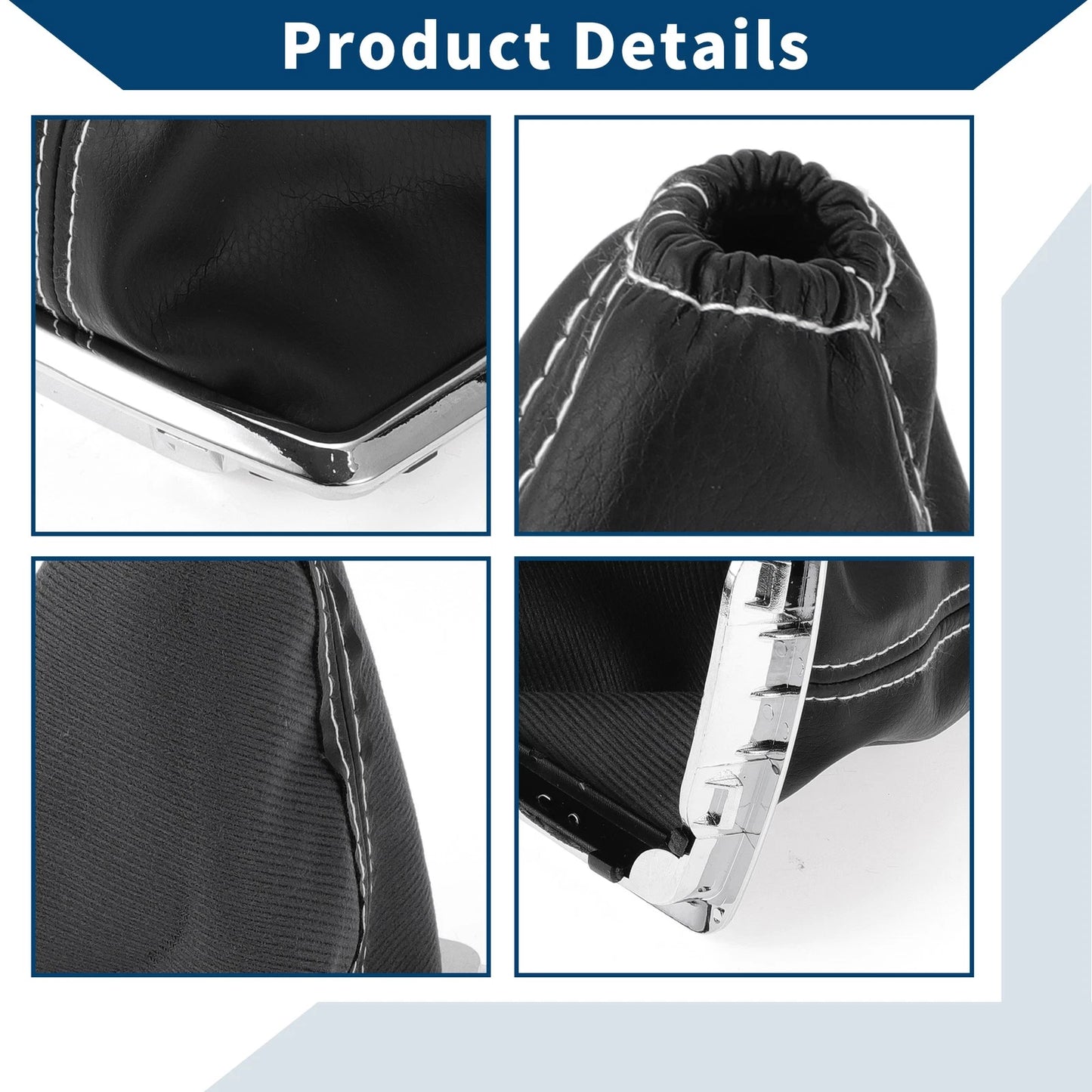 Car Gear Shift Stick Gaiter Black White Leather for Ford Focus (2005-2012)