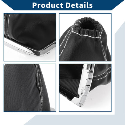 Car Gear Shift Stick Gaiter Black White Leather for Ford Focus (2005-2012)