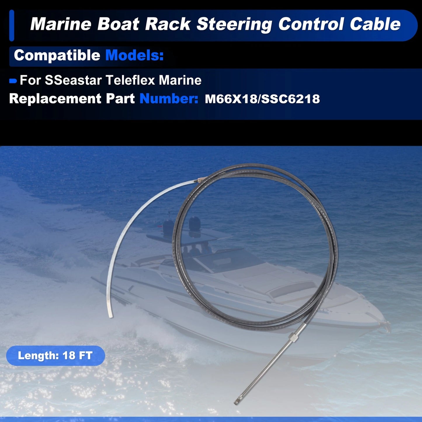Cable / 18 ft / M66X18 Marine Boat Rack Steering Control Cable Black for Boat