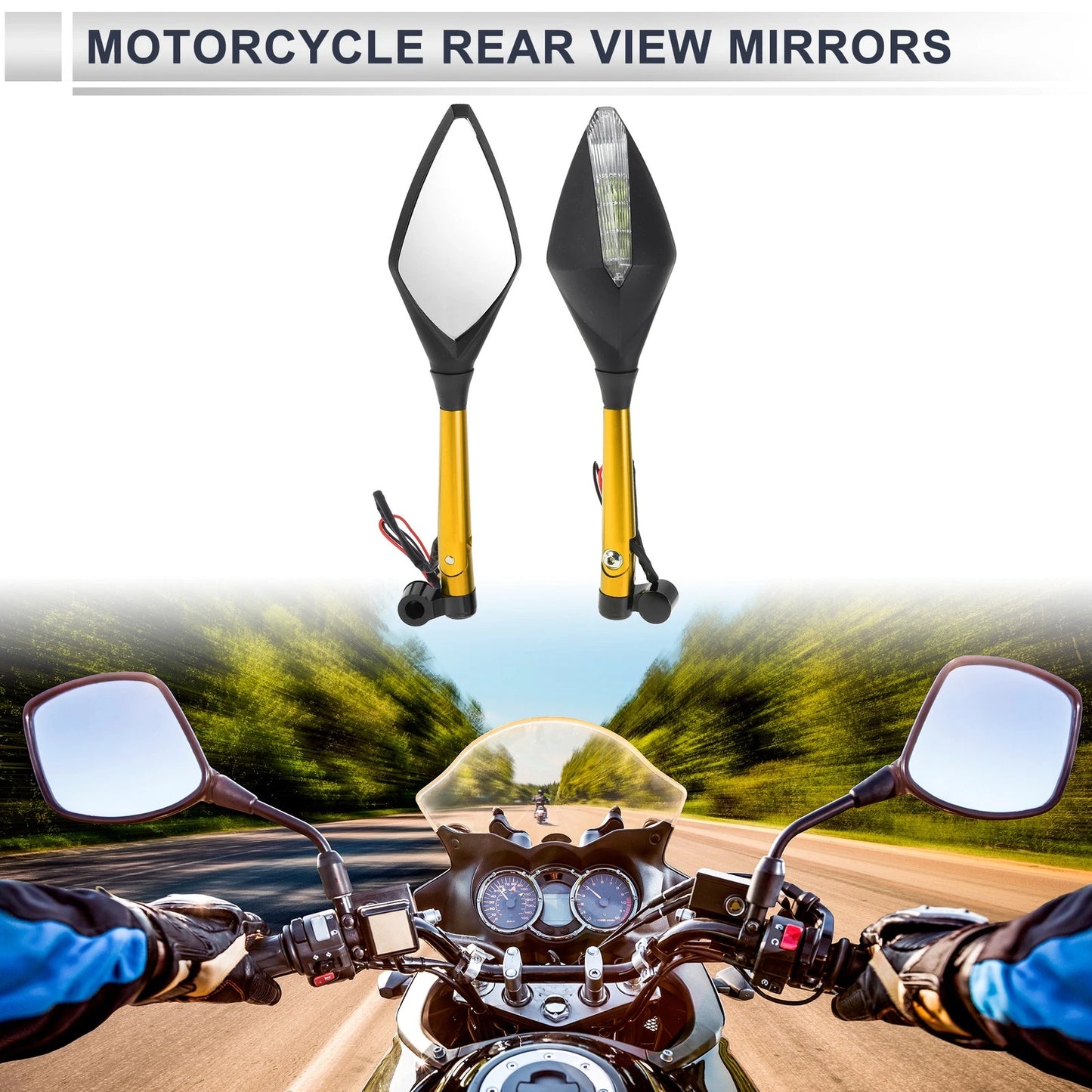 M8/M10 Rear View Mirrors Gold Tone Aluminum Alloy for M8/M10