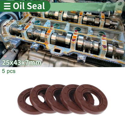 Oil Seal 25x43x7mm 5Pcs Seal Ring Rotary Shaft Seal FKM Rubber for MakeModel